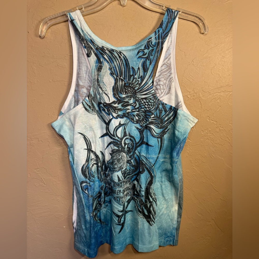 Harley-Davidson Blue and White Graphic Tank Top